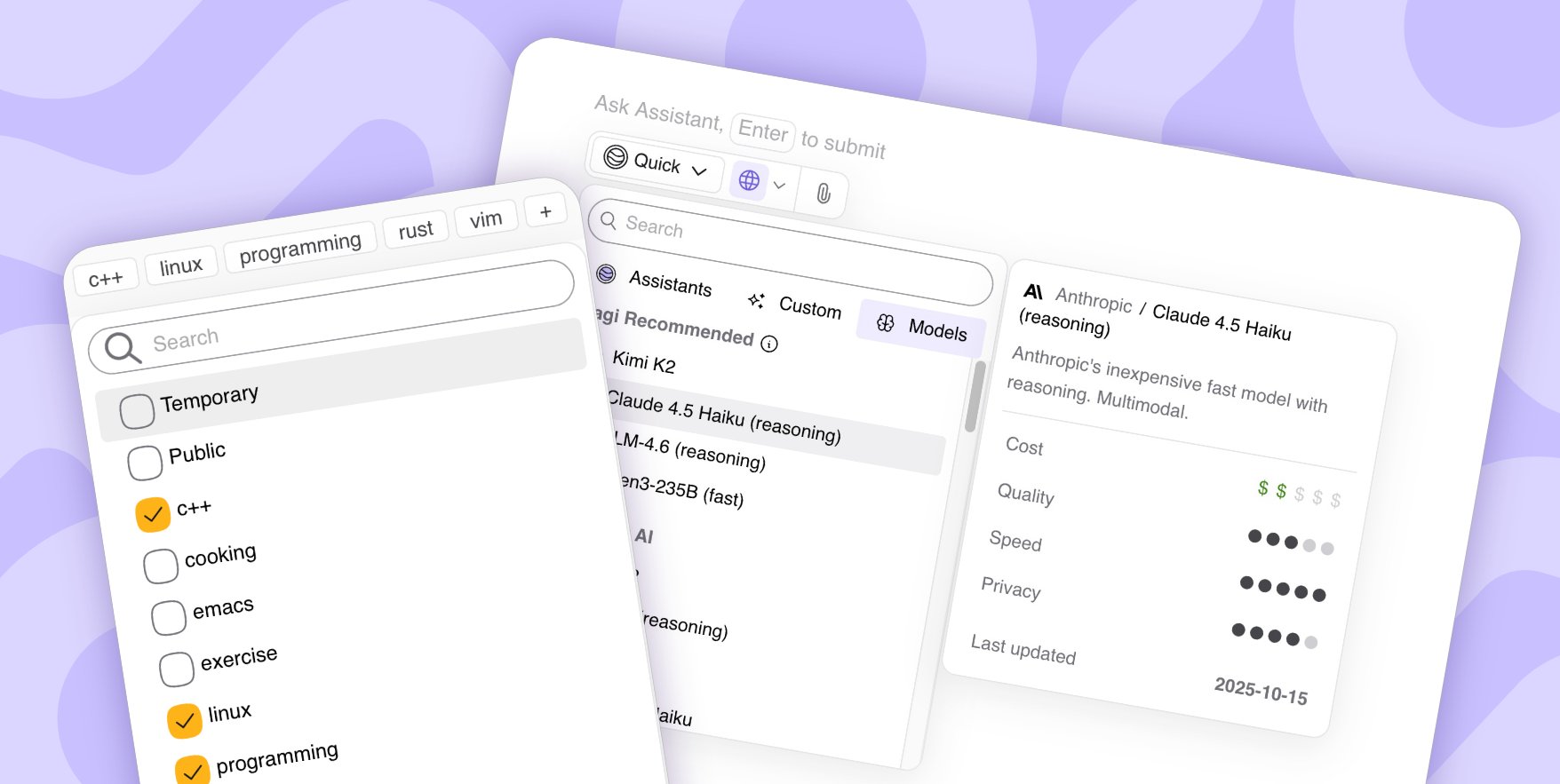 Assistant tags and bulk actions