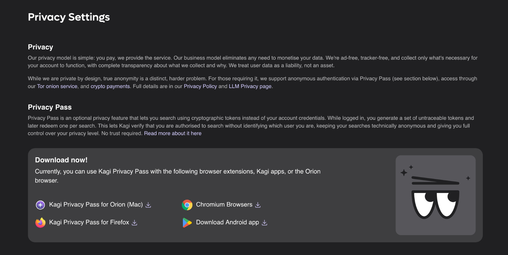 Kagi privacy page