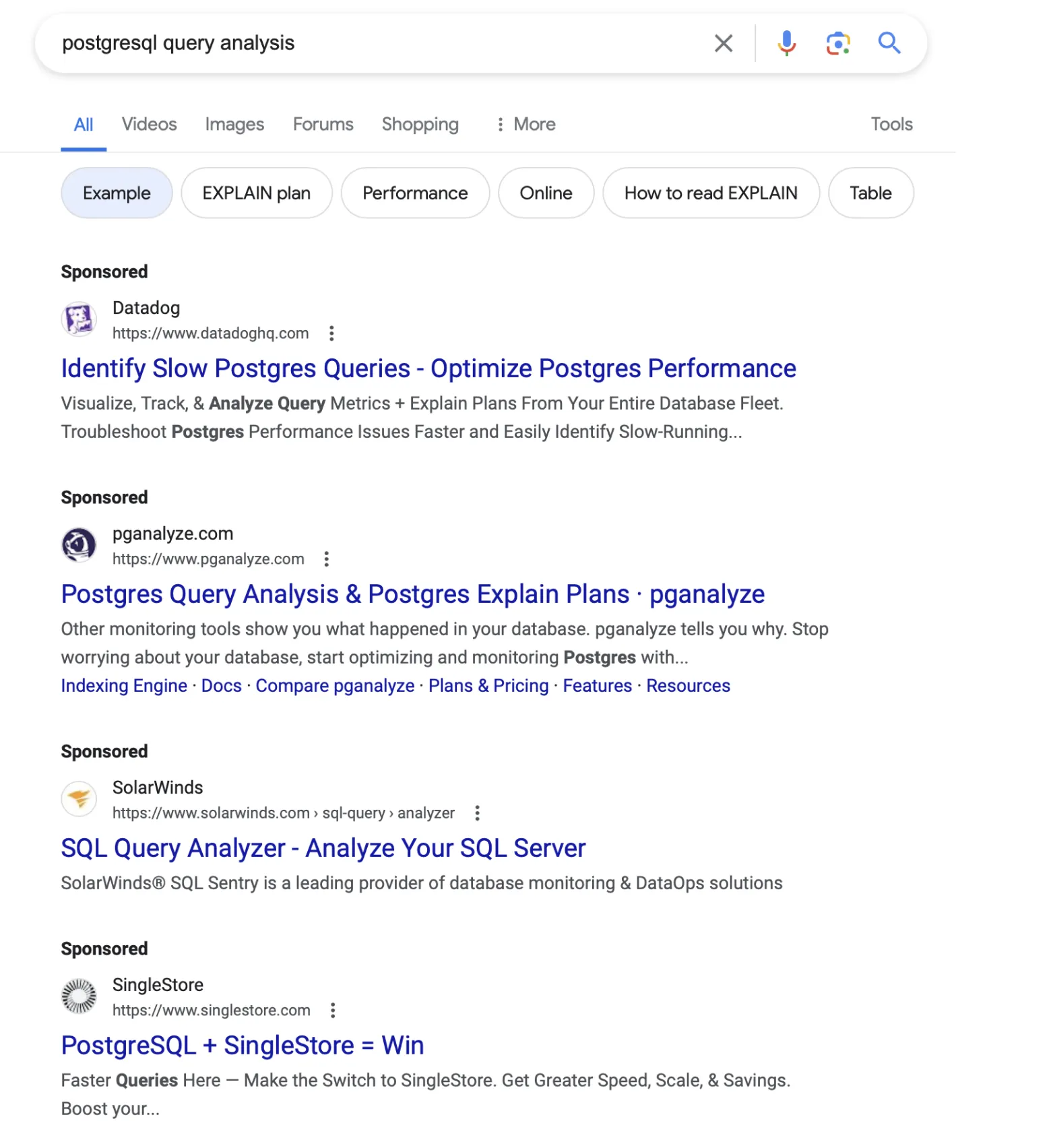 search results displaying postgres articles