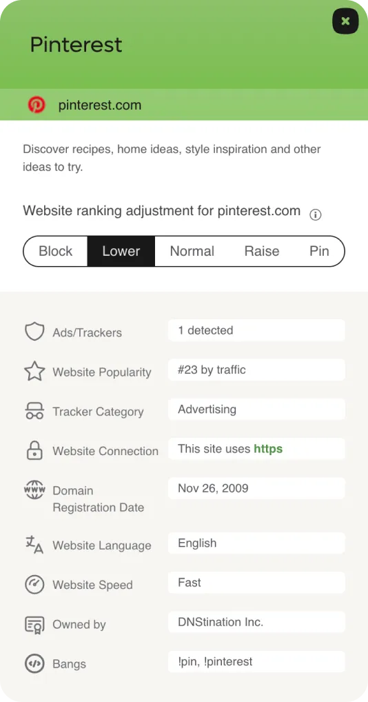 User search uprank settings table.