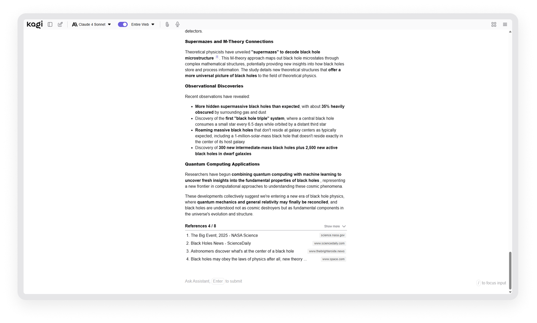 Kagi assistant screenshot