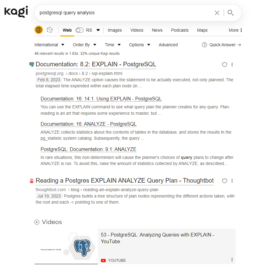 Search results displaying personalized postgres articles